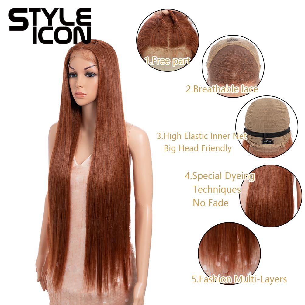 Style Icon 36” Super Long 13x4 Lace Wig Easy-360 Lace Frontal Wigs Free Part Lace Front Wigs with Baby Hair (36“, 130T)