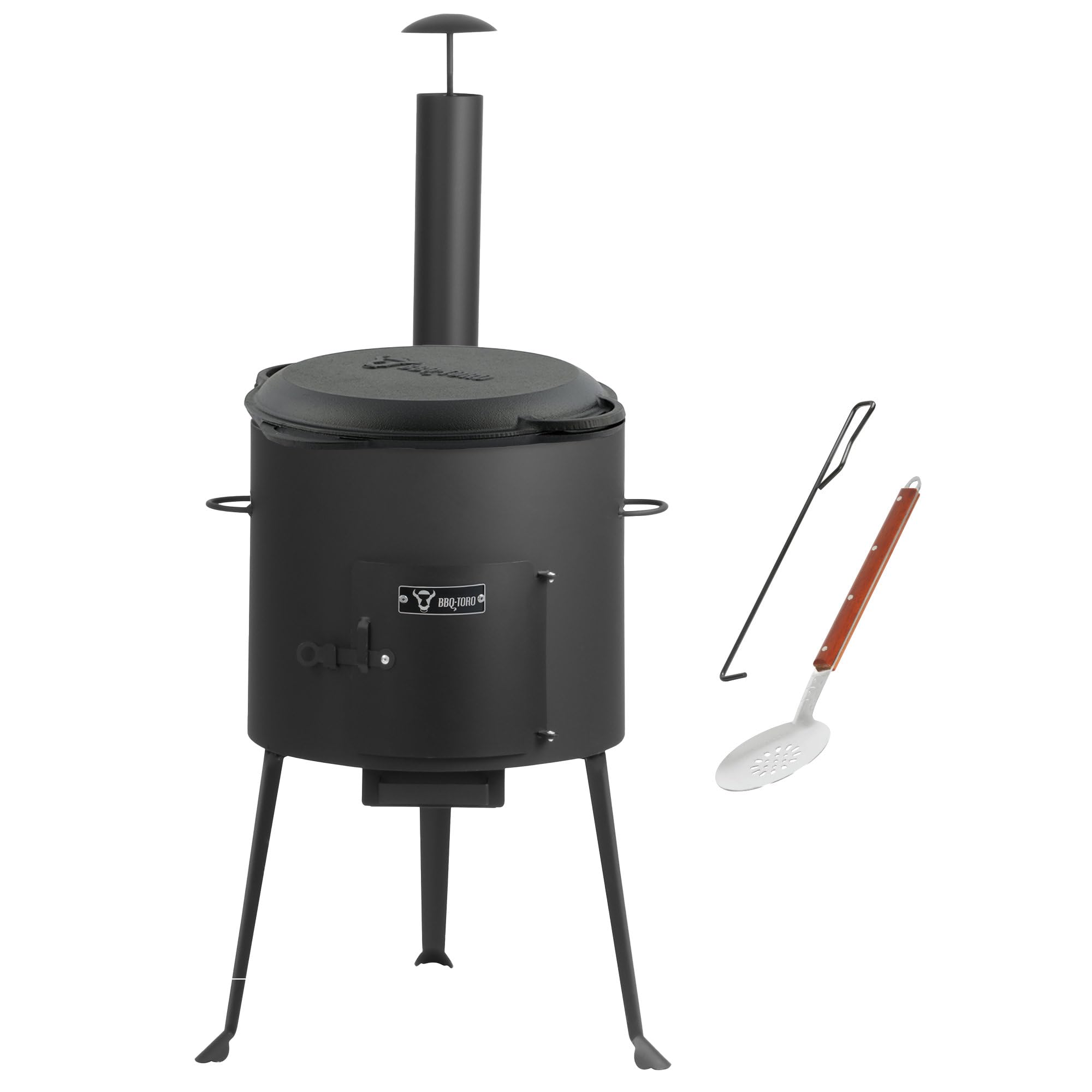 BBQ-Toro Gusseisen Kazan mit Kazan Ofen Ø 34 cm | 12,1 L Gusstopf mit Deckel, Gusseisentopf | Gulaschkessel, Feuerkessel, Outdoor Ofen | Feuer-Ofen, Eintopfofen, Feuerstelle, Außenküche, Utschak