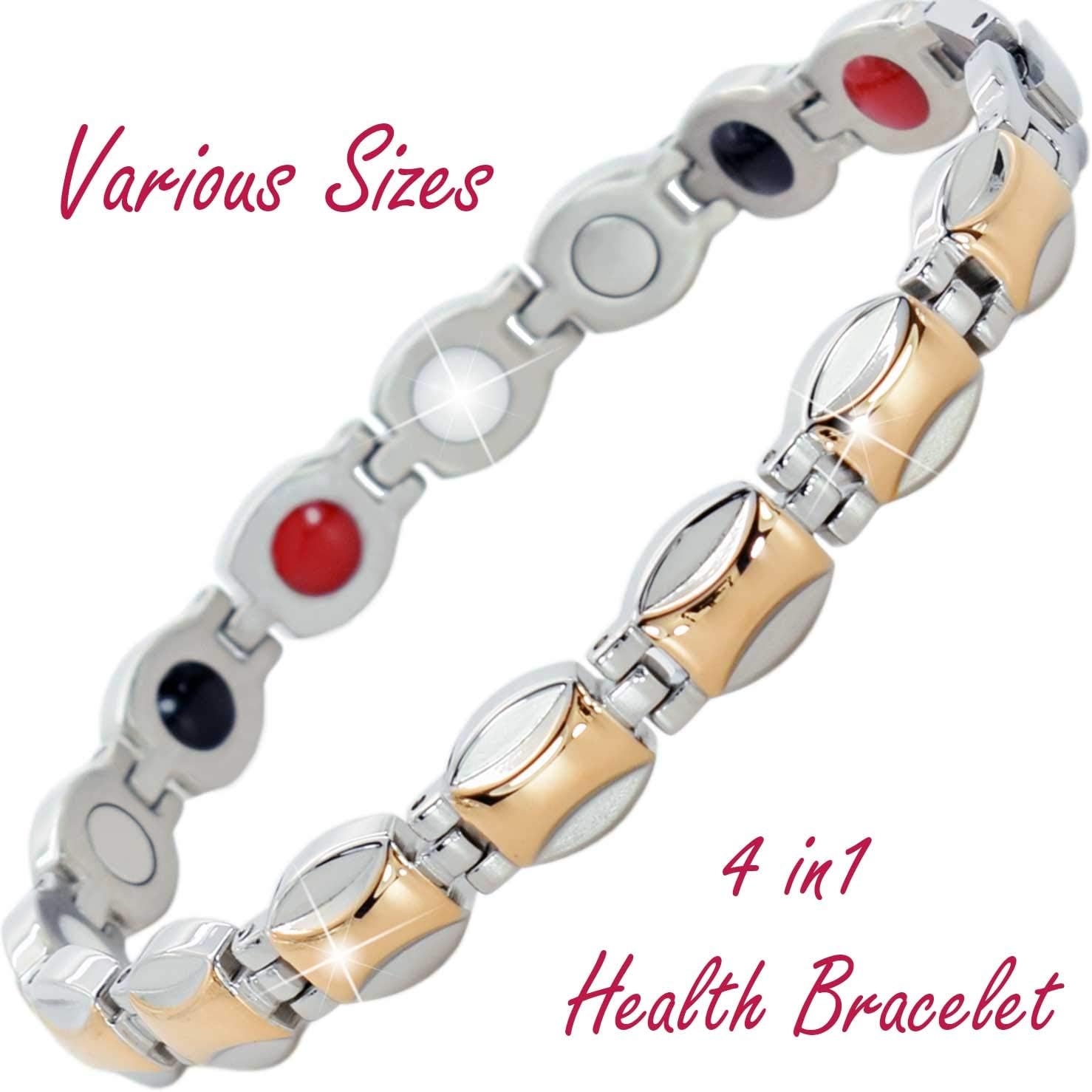 Ladies Magnetic Bracelets for Natural Pain Relief Health Healing Magnetic Therapy Energy Bracelet Gold & Silver Toned ~ All Sizes ~ SGP (17 cm / 6.7 in)
