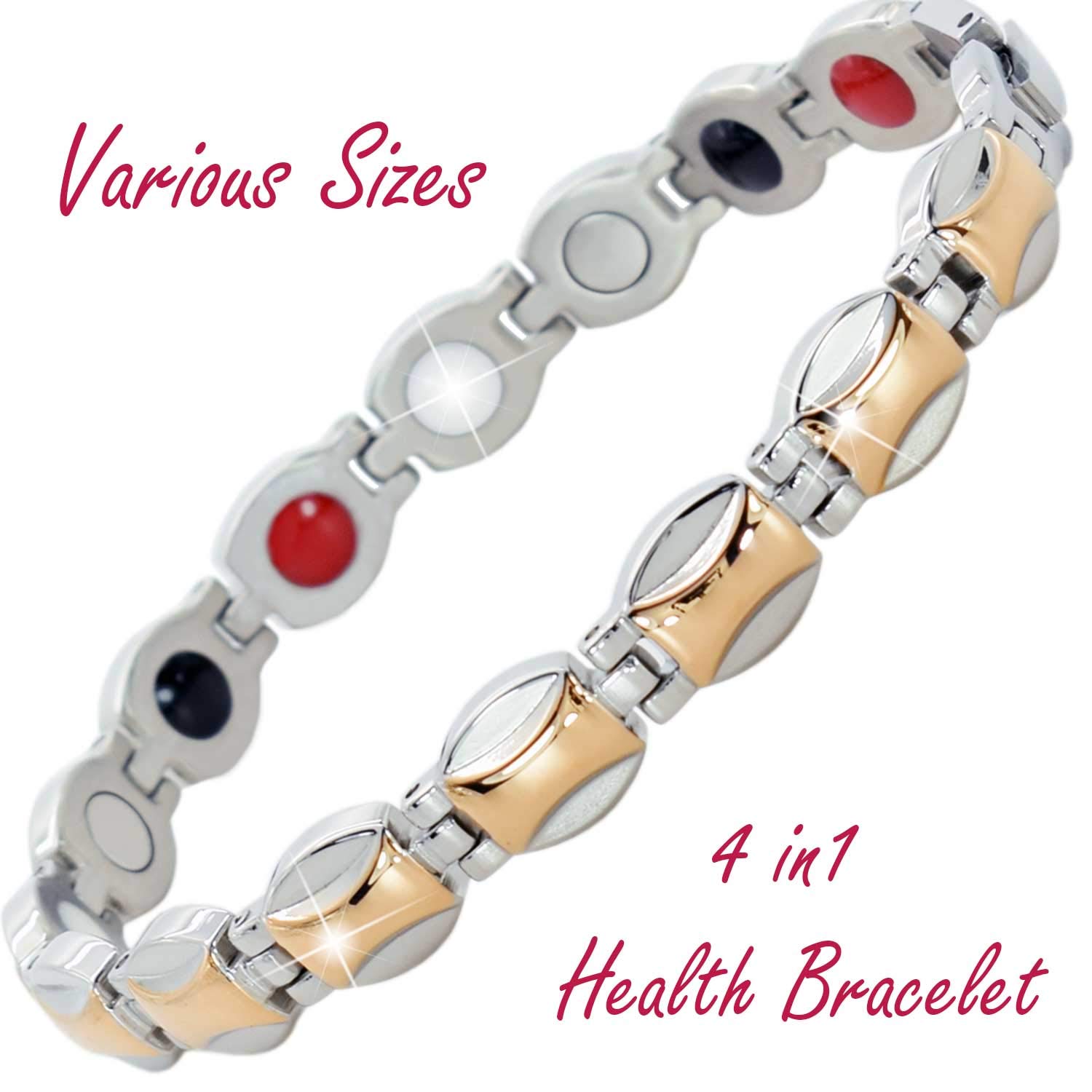 Ladies Magnetic Bracelets for Natural Pain Relief Health Healing Magnetic Therapy Energy Bracelet Gold & Silver Toned ~ All Sizes ~ SGP (17 cm / 6.7 in)