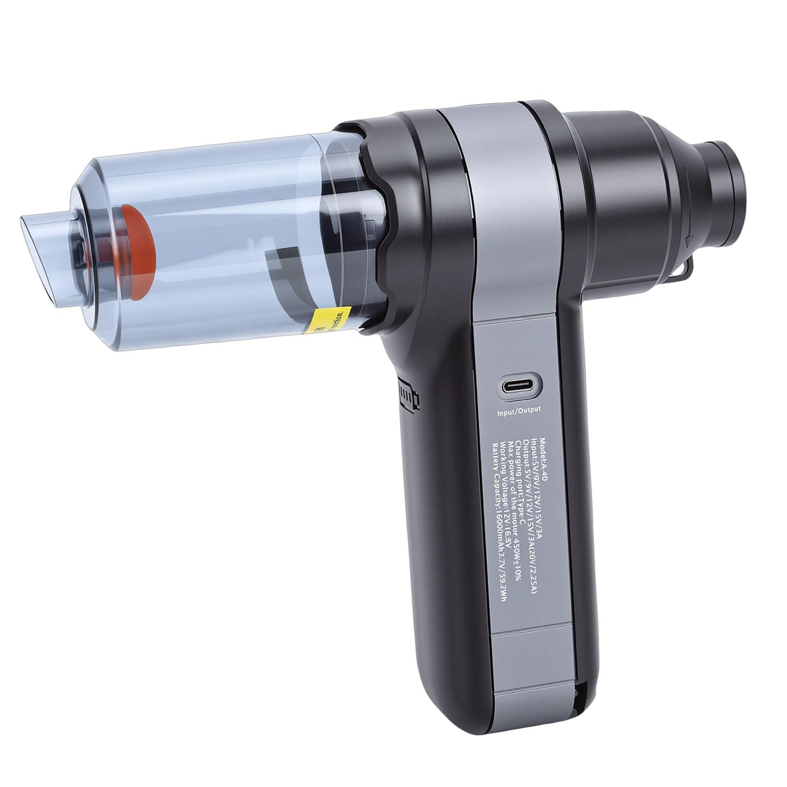 Cocoarm Spolverino Elettrico, Aspirapolvere per Auto Portatile in Lega di Alluminio ABS, Motore Brushless da 90000 Giri/min, Ricaricabile USB 16000mAh, per la Pulizia Esterna 'Auto del PC