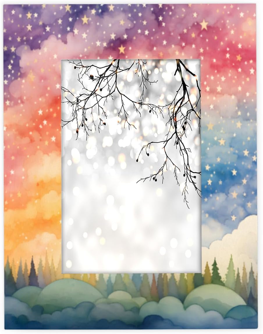 Art Rainbow Stars 5x7 Picture Frame Wooden Picture Frames for Wall Hanging & Tabletop Decor Display 5x7 or 5x5 Picture Collage Family Weddings Christmas Photo Frame for Gift