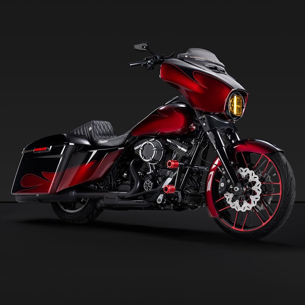 Advanblack Highway Footpeg Crash Bar Protek Performance Two Step Engine Guard Sliders for Harley Touring (Sliders Red CNC)