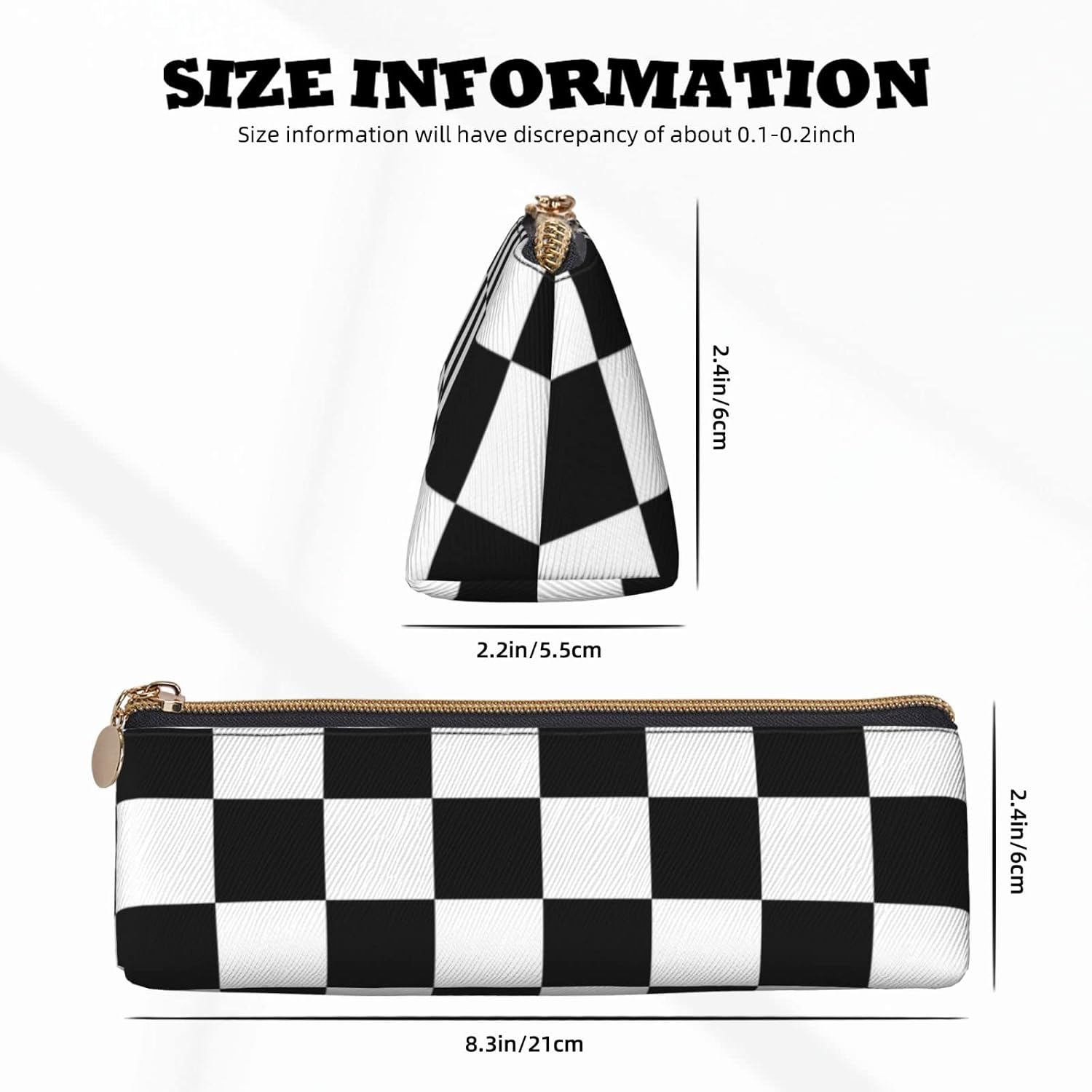 Black White Race Checkered Flag Pattern Leather Pencil Case Zipper Pen Makeup Cosmetic Holder Pouch Stationery Bag for School, Work, Office image 5