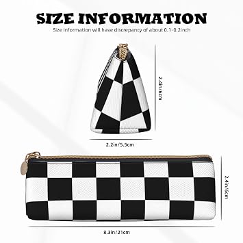 Black White Race Checkered Flag Pattern Leather Pencil Case Zipper Pen Makeup Cosmetic Holder Pouch Stationery Bag for School, Work, Office