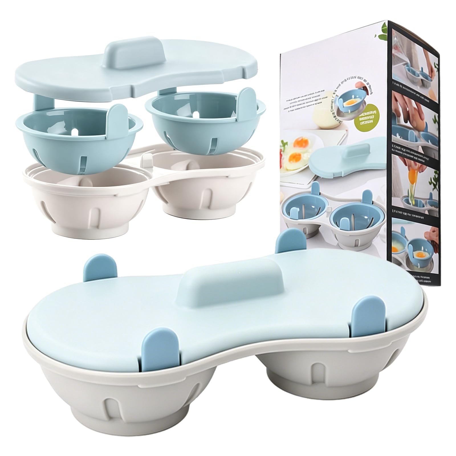 2pcs Microwave Egg Poacher, Poached Egg Maker Microwave with Lid, Eggs Cooker 2 Cavity Silicone Eggs Poacher for Quick Breakfast Preparation Kitchen Cooking