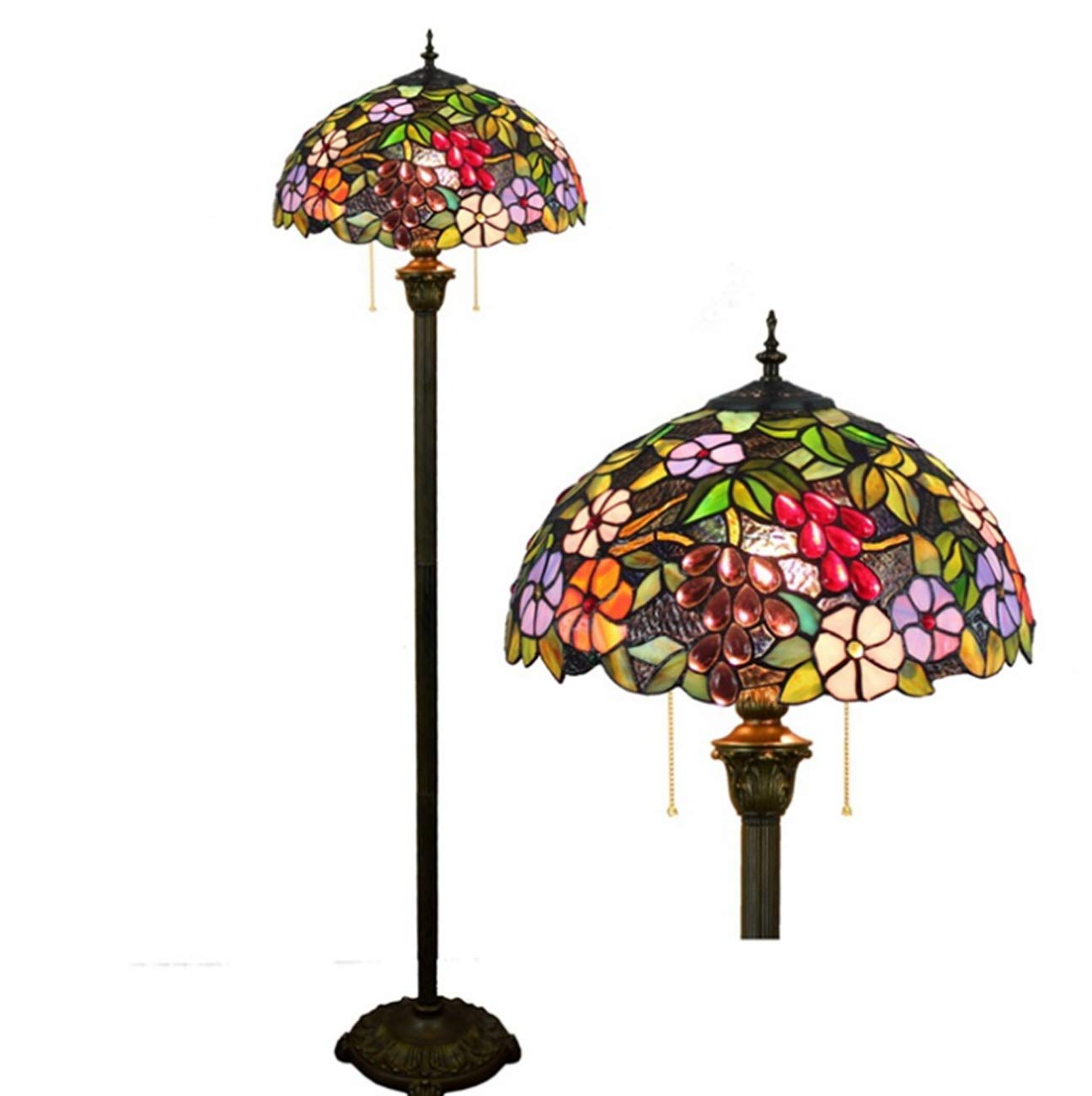 IUokLU Tiffany Style Stained Glass Floor Lamp,Retro Grape Flower Decoration Standing Light for Living Room