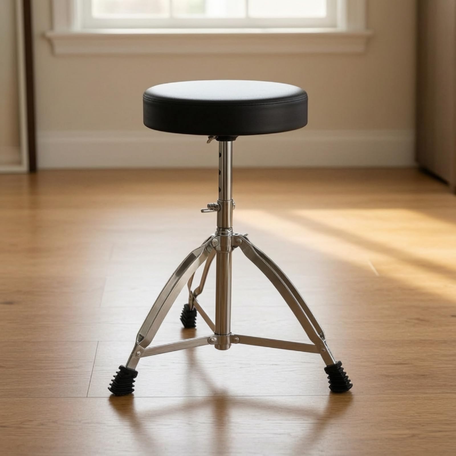 Sgabello Batteria Regolabile Sedia Tamburo Panchetto Musicista Sedile Rotondo Imbottito in Similpelle con Colonna in Metallo E Base Treppiede Stabile Adatto Concerti Studio Domestico