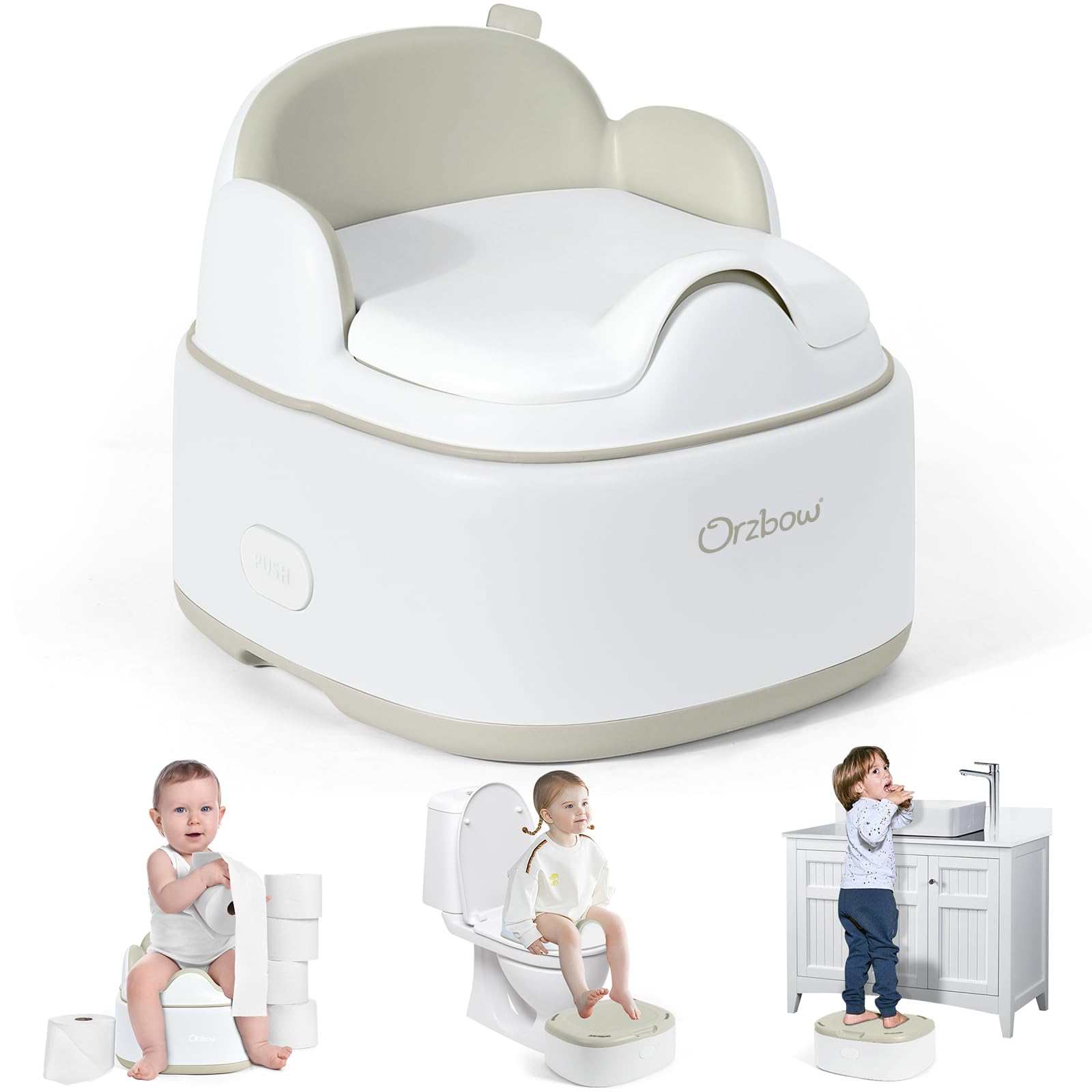 Orzbow Multifunzionale Vasino Bambini, Universale Riduttore WC Bambini, Stivabile Riduttore Water Bambini con Sgabellino WC, Design Minimalista, Facile da Pulire, Liscio e Senza Bave, Braun