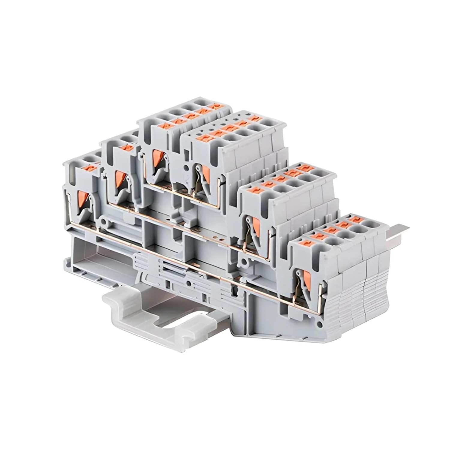 50pcs Din Rail Terminal Block PT2.5-3L Electrical Connector Triple Layer Spring Wiring Connection Wire Conductor Terminal Block(Blue)