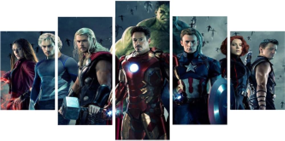 GOJOSOWIN DIY 5D Diamond Art Kit for Adult Kids, Super Hero Captain Iron Superhero 5 Pieces Full Drill Embroidery Cross Stitch Picture Supplies Arts Craft for Home Wall Decor Paint 17.7x37.4 inch