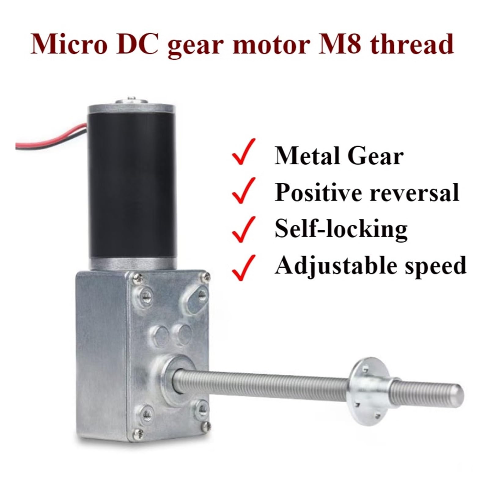 Schneckengetriebe-Untersetzungsmotor, Schraubenmotor, M8-Schraubenwelle, 12 V, 24 V, selbsthemmender Motor, 12–470 U/min, max. 70 kg. cm(80rpm,60V)