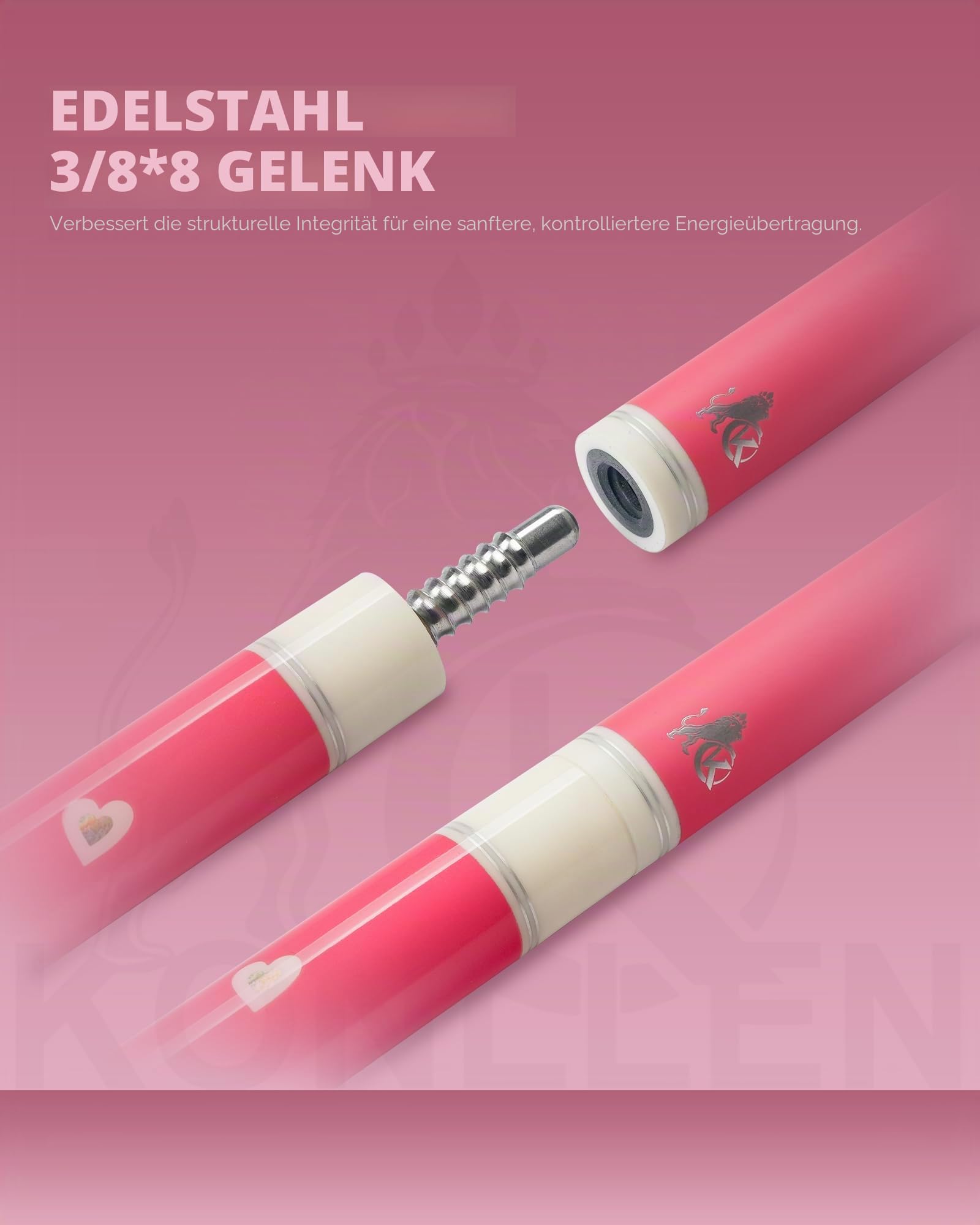 KONLLEN Karbonfaser-Pool-Queue, 147,3 cm, professionelle Poolsticks für Erwachsene, Vollcarbon-Technologie, niedrige Ablenkung, Billardqueue mit 12,5 mm Spitze