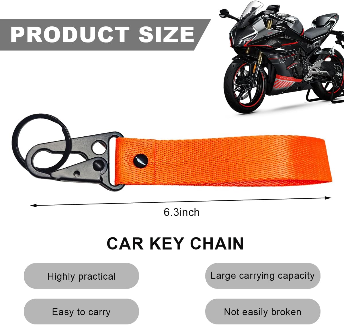 Motorcycle Keychain, Fabric Multifunctional Motorcycle Key Chain Holder, Anti-Lost Wrist Lanyard Key Chain (Orange) image 2