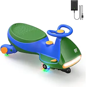 FanttikRide N7 Classic Electric Wiggle Car with Pedal, Rechargeable Battery, 2 in 1 Swing Car, 2 Speed Ride On Toy, Anti-Rollover, Flashing Wheels, Bluetooth, for Ages 3 and Up, 150 Lbs, Green