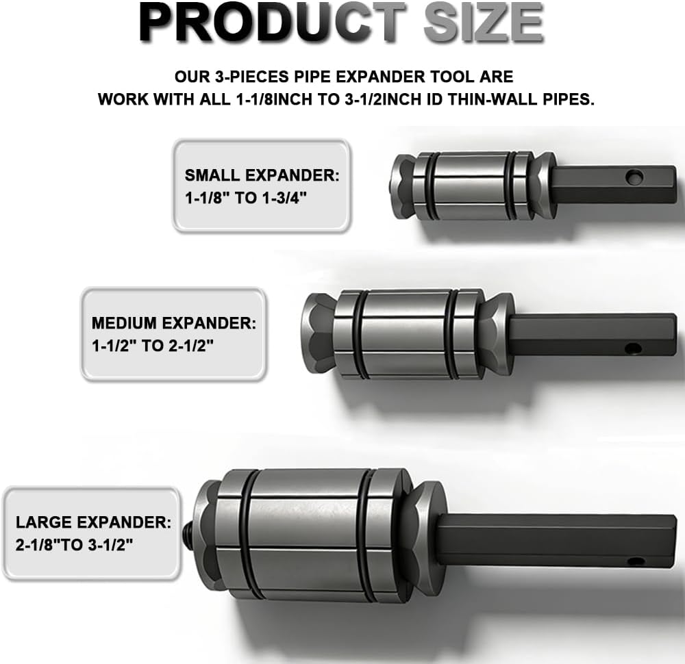 1/18'' to 3-1/2'' Exhaust Tail pipe Expander Tool, 3 Pcs Tail Pipe Expander Fit for Most Vehicles and Trucks