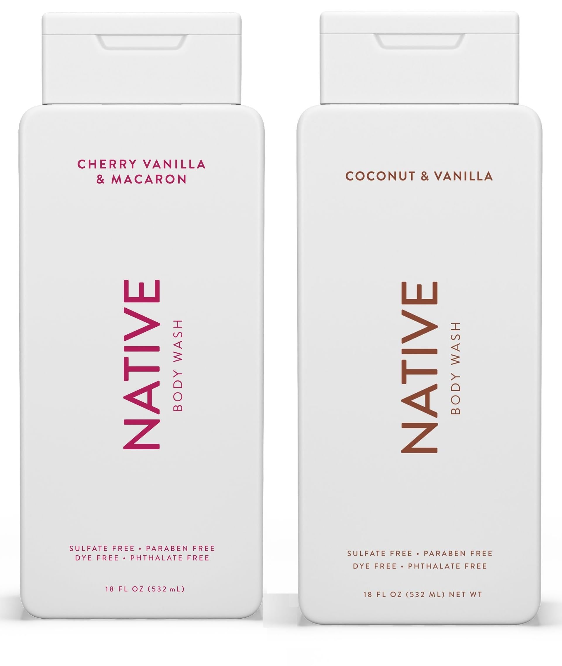 Energizing Essentials 1852 Bundle | Native Body Wash 2-Pack: Cherry & Vanilla Macaron + Coconut & Vanilla (18 fl oz each)