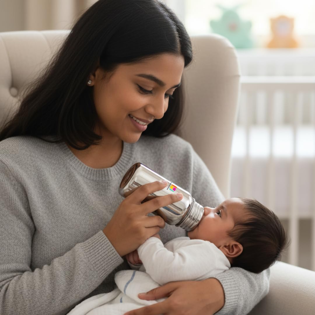 Human Hydro 250ml Stainless Steel Baby Feeding Bottle | Anti-Colic, BPA-Free, Leak-Proof | Food Grade 304 Steel | Wide Neck Milk Bottle for Newborns & Infants | Made in India 3