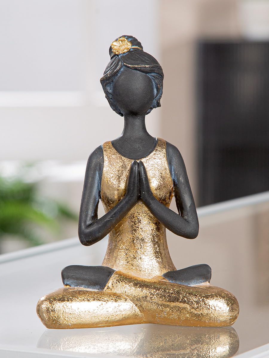 Figurine de yoga dorée et noire MF statue de méditation 15,5 cm