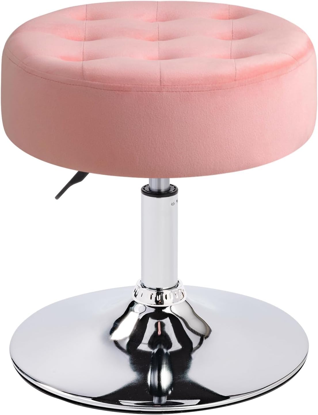 Z Impex Mid-Century Velvet Tufted Vanity Stool | 360° Swivel Adjustable Makeup Ottoman Chair | Modern Big Size Dressing Stool for Bedroom, Bathroom & Living Room (Baby Pink)-image-20