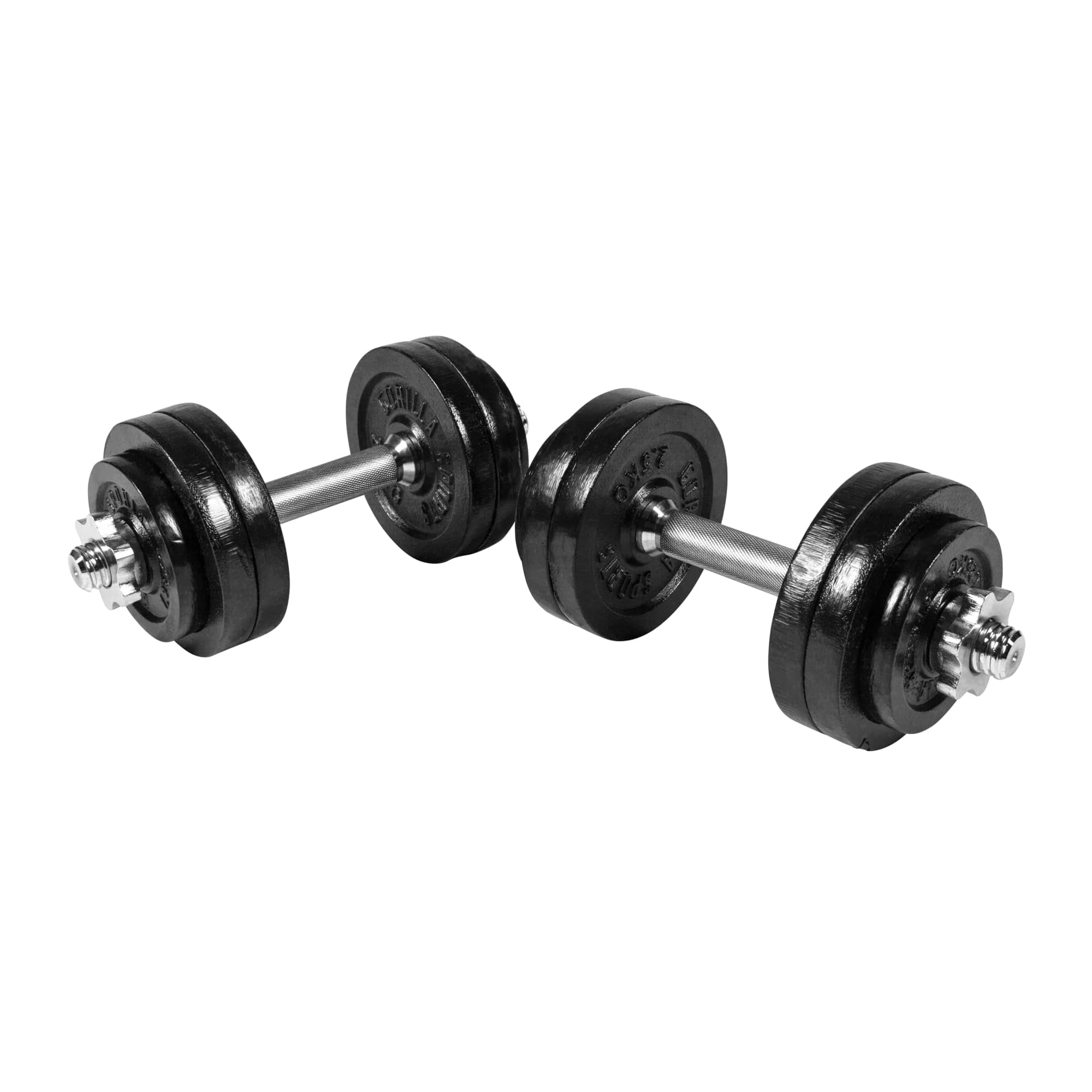 GORILLA SPORTS® Kurzhantelset 30 kg, 2er Set, 12 Hantelscheiben, Gusseisen | Mit 2 Kurzhantelstangen, 4 Sternverschlüssen und 30 mm Lochdurchmesser; rutschfest, gerändelt, Kurzhanteln, Kurzhantel Set