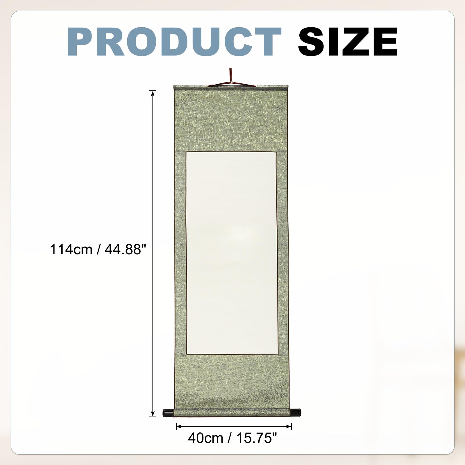 QUARKZMAN Rotolo Vuoto Appeso, 40 X 114 Cm Rotolo Di Carta Per Calligrafia Cinese Vuoto Con Asta In Legno Per Appendere A Parete Per Arte Scrittura Voti Matrimonio Decorazione Verde