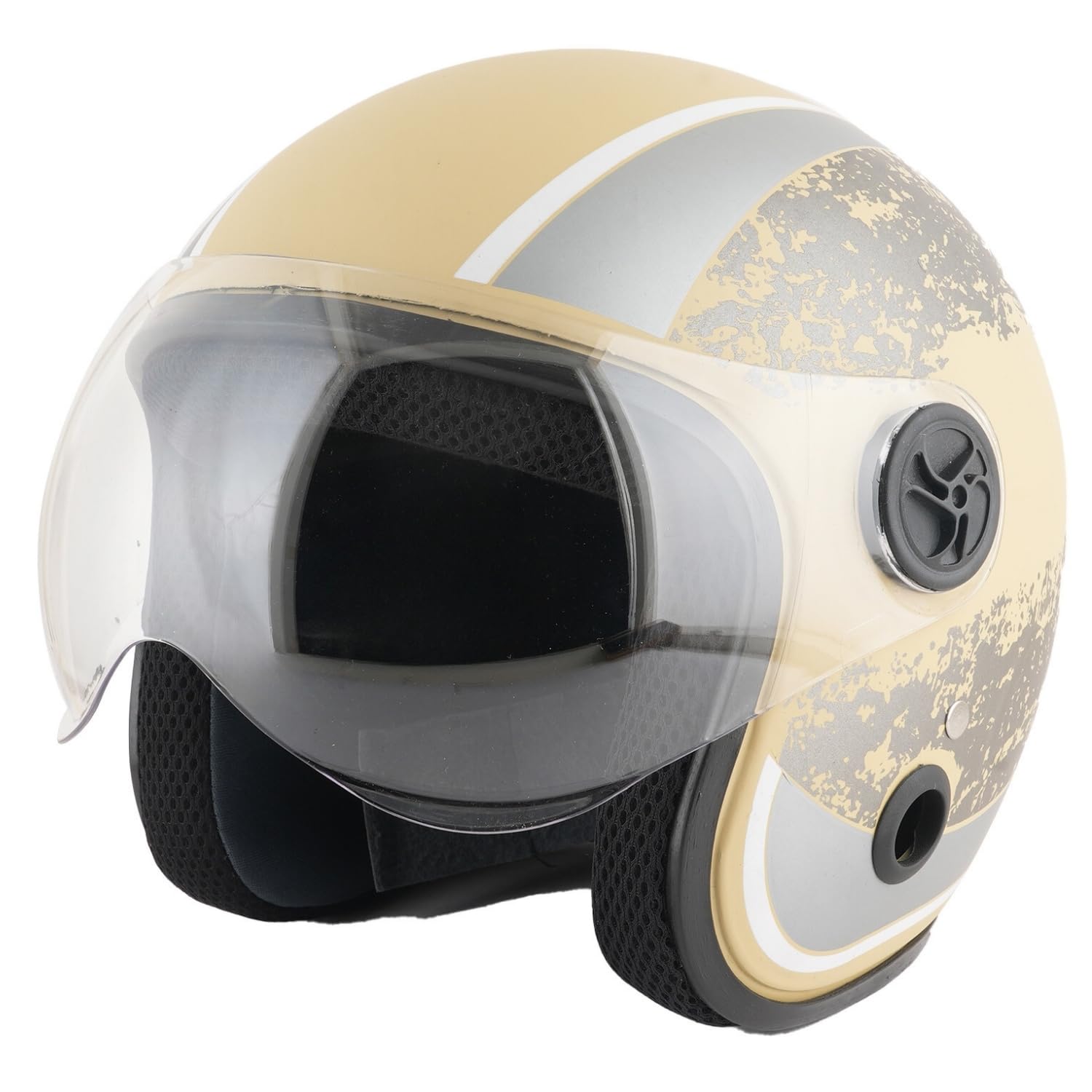 Sage Square Aesthetic New Graphics Open Face Helmet | ISI Certified | Clear Visor | Comfort Inner Padding | Designed for Extra Comfort & Style (Khaki Matte-Silver Decal)-image-30