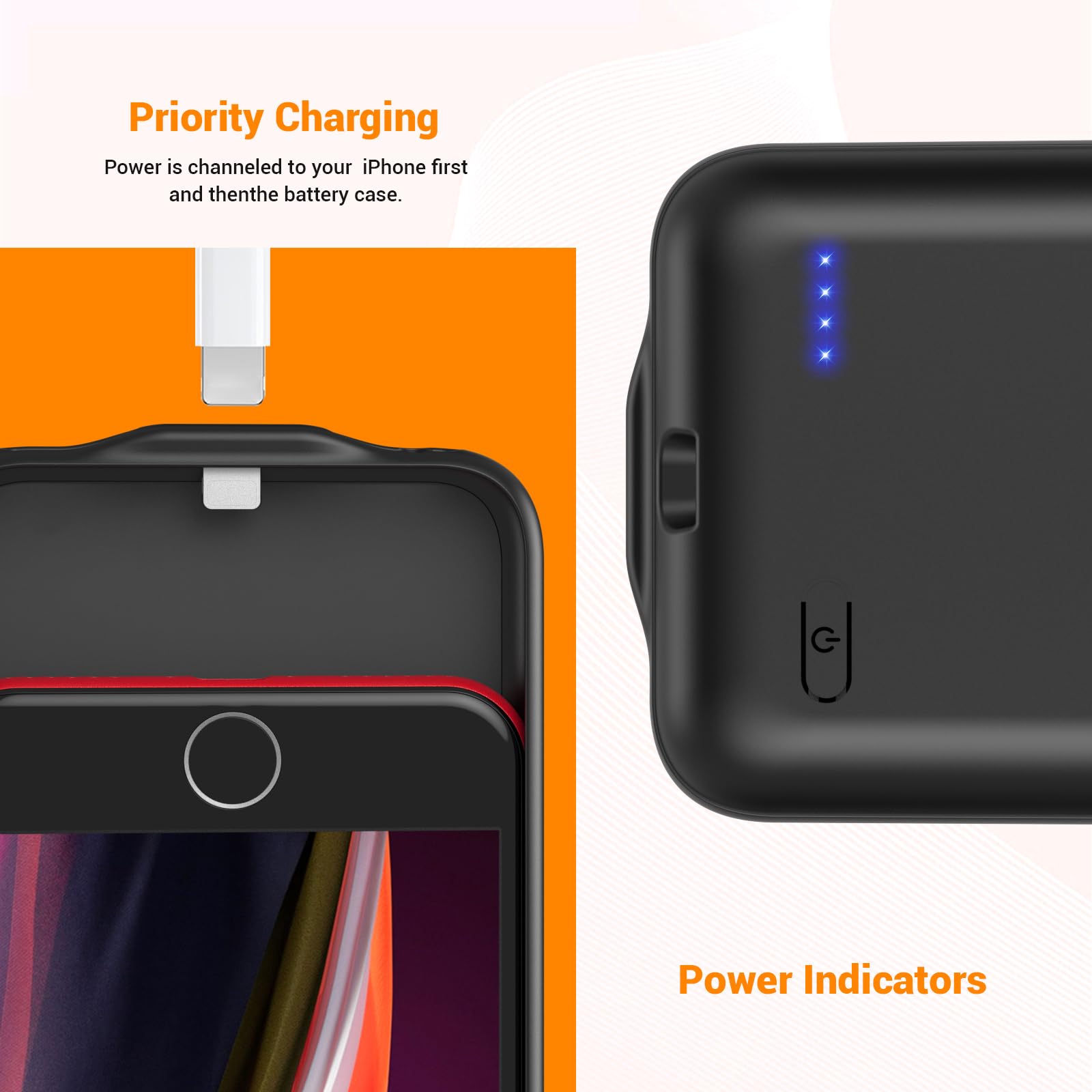 Akkuhülle für iPhone 8/7/6s/6/SE 3/SE 2 (2022/2020) (4.7 Zoll), 7000mAh Tragbare Ladebatterie Zusatzakku Externe Handyhülle Batterie Wiederaufladbare Schutzhülle mit Panzer Schutz Glas Folie
