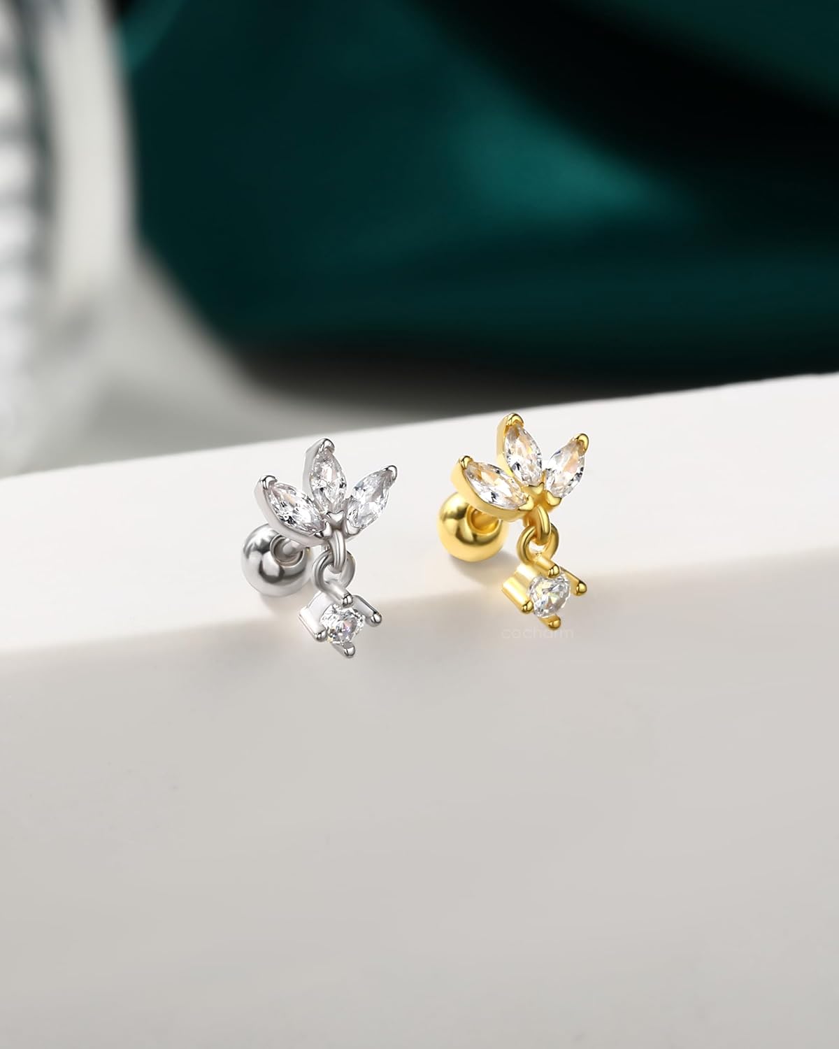 COCHARM 14K Gold Plated Helix Earrings 18g Dangle Cartilage Earrings 925 Sterling Silver Tragus Stud Forward Helix Conch Piercing Jewelry for Women Gold - Image 3