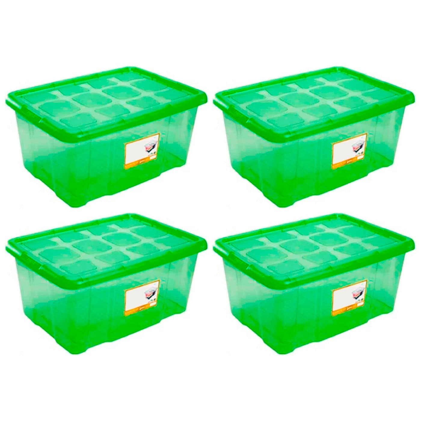 Acan Tradineur - Pack de 4 Cajas de Almacenamiento - Fabricado en plástico - Contenedor para almacenar libros, ropa, mantas - N.º 18 (Verde) - 45 x 61,5 x 29,7 cm - 60 Litros