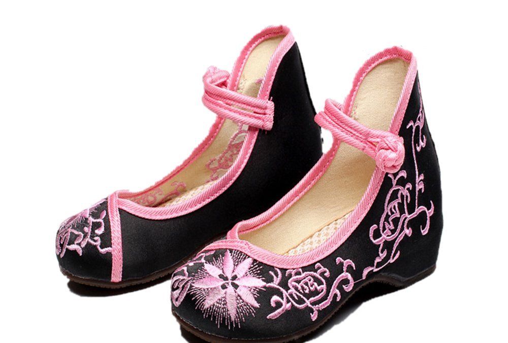 Tianrui Crown Girl's Embroidery Flat Ballet Shoes Kid's Cute Mary-Jane Dance Shoe Flat Sandal Shoe Black