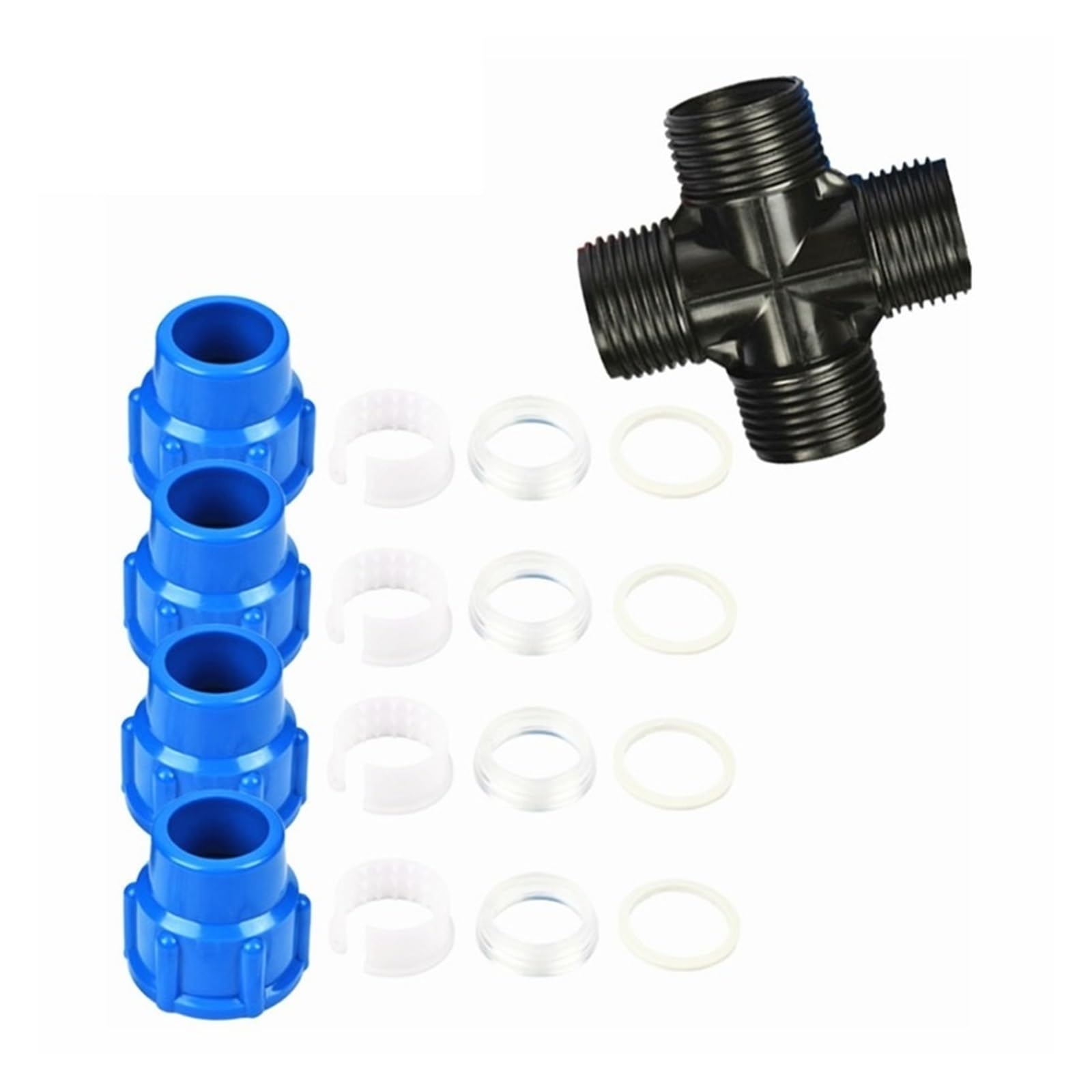 Raccordi in plastica PE Unione rapida Diametro variabile A quattro vie 20/25/32/40/50/63mm Giardino Agricoltura Irrigazione con acqua di rubinetto(63x32mm Blue)