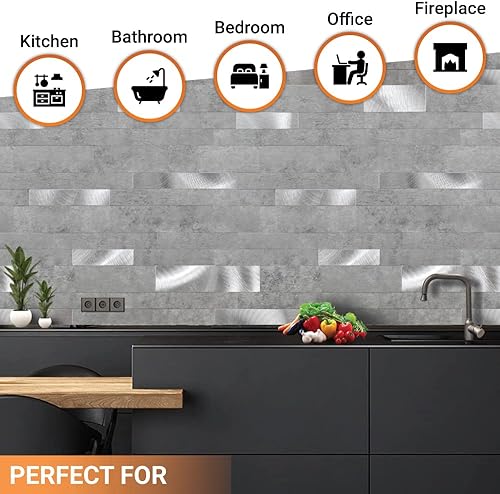 Miniatura 6 de MileSun 10 hojas de azulejos de PVC para salpicaduras, 11.5 x 12 pulgadas, tira adhesiva para cocina, baño, lavandería, cámper, chimenea (cemento