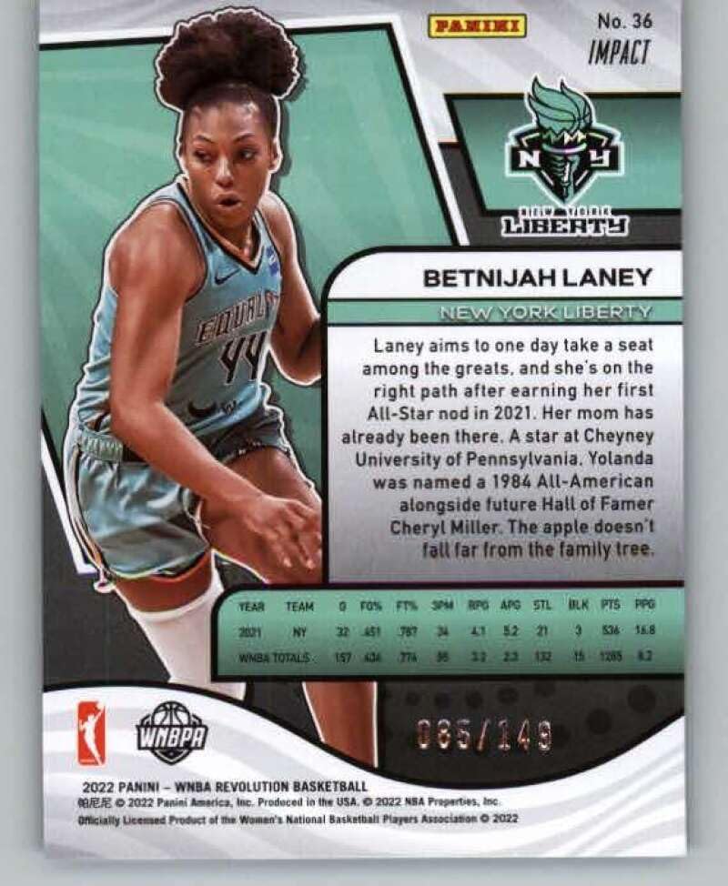 Miniatura 2 de 2022 Panini WNBA Revolution Impact #36 Betnijah Laney 85149 New York Liberty Basketball Trading Card