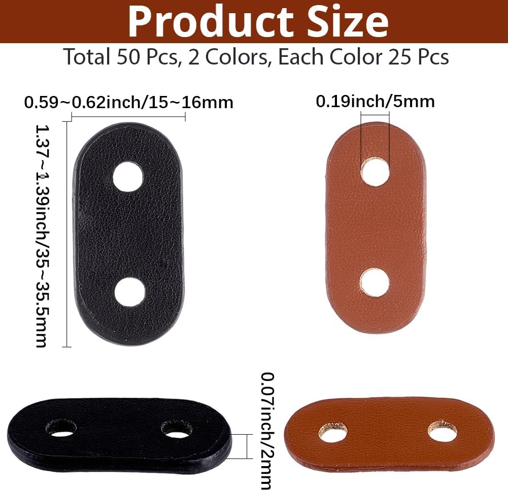 50PCS PU Leather Cord Locks 2 Colors Oval Two Hole Drawstring End Adjuster Fastener Leather Toggle Stoppers for Casual Jacket Hoodie Pants Sweatpants Coats Waist Outwear Backpack