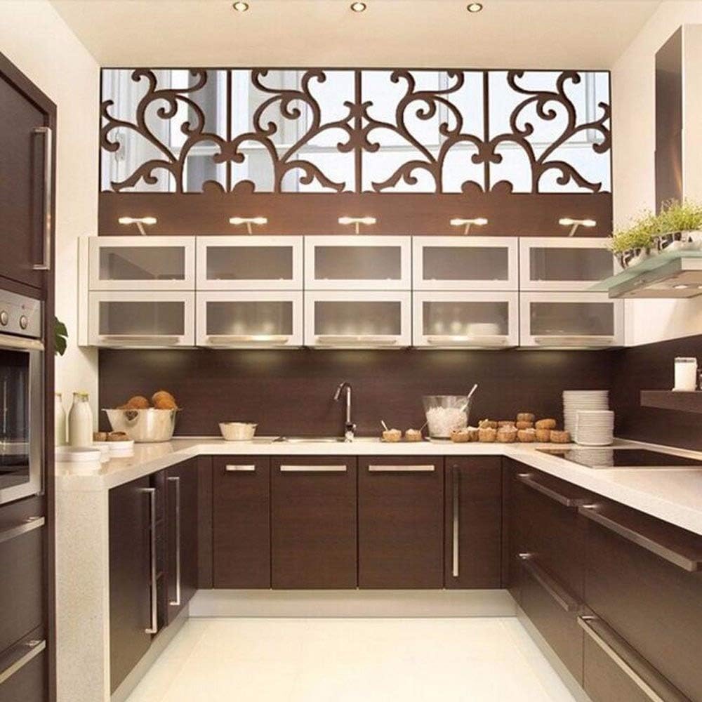 Modern Creative Design DIY 3D Wall Stickers Acrylic Mirror Effect Wall Decal Living Room Bedroom Decorative Flower Vine Stickers Mural Home Decor 4pcs, 30x120cm