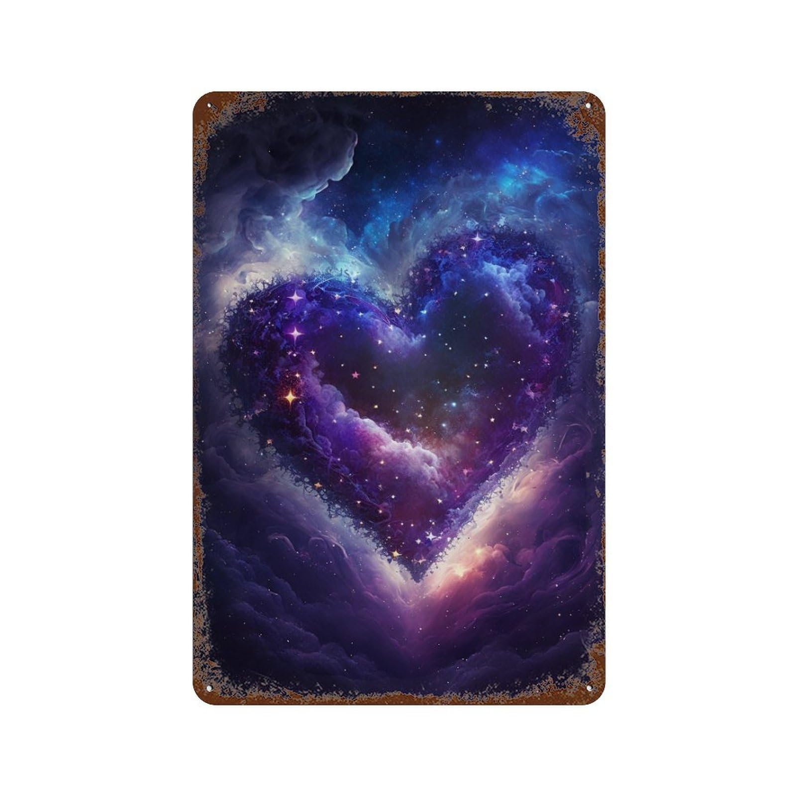 Galactic Love Heart Rusty Metal Tin Sign 11.8"x7.9", Ideal for Shed, Workshop And Garage Wall Decor