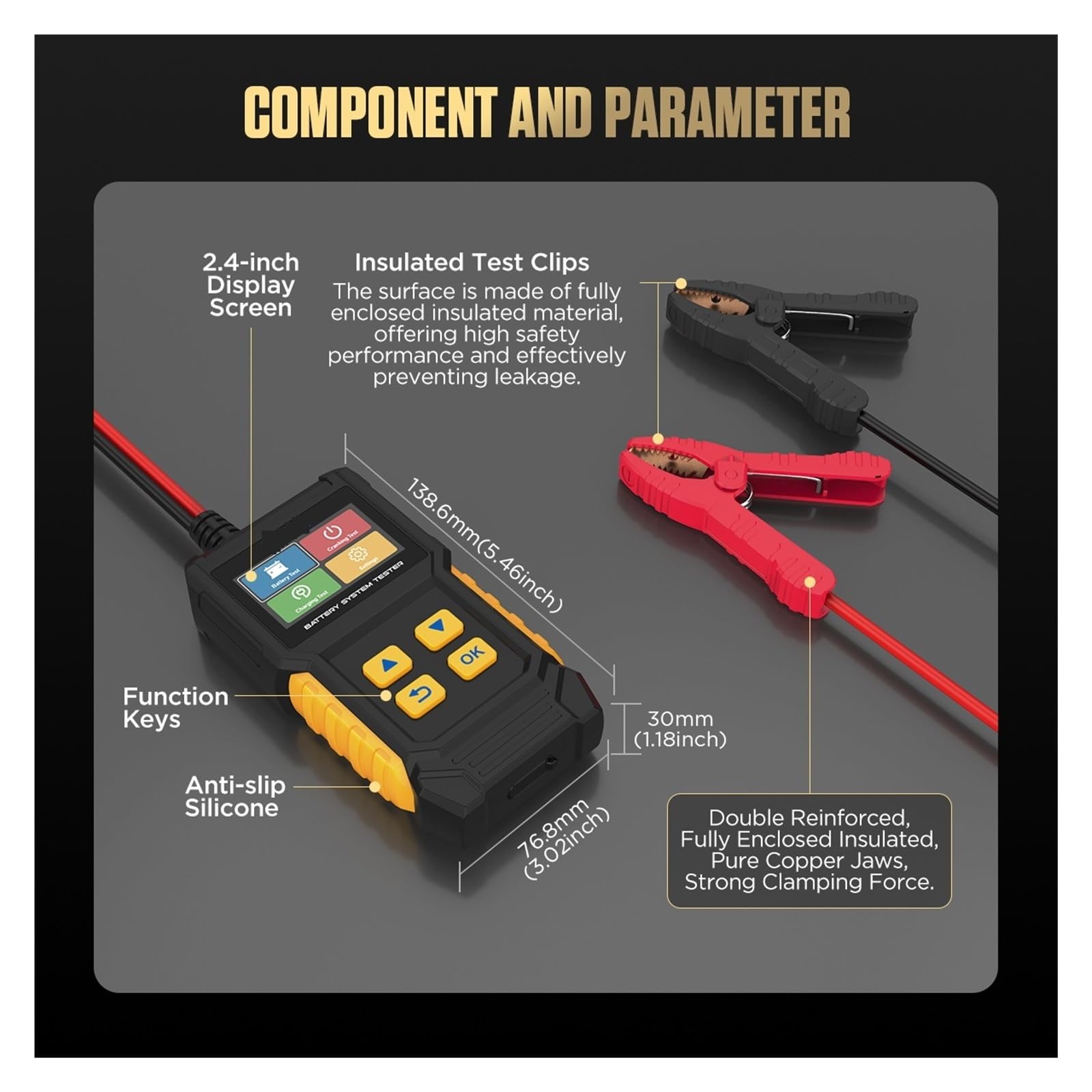 Tester Baterii, BT360 8-29V Tester akumulatora samochodowego 2,8-calowy kolorowy wyświetlacz Analizator akumulatora pojazdu elektrycznego 30-2000CCA Narzędzie do ładowania rozruchowego