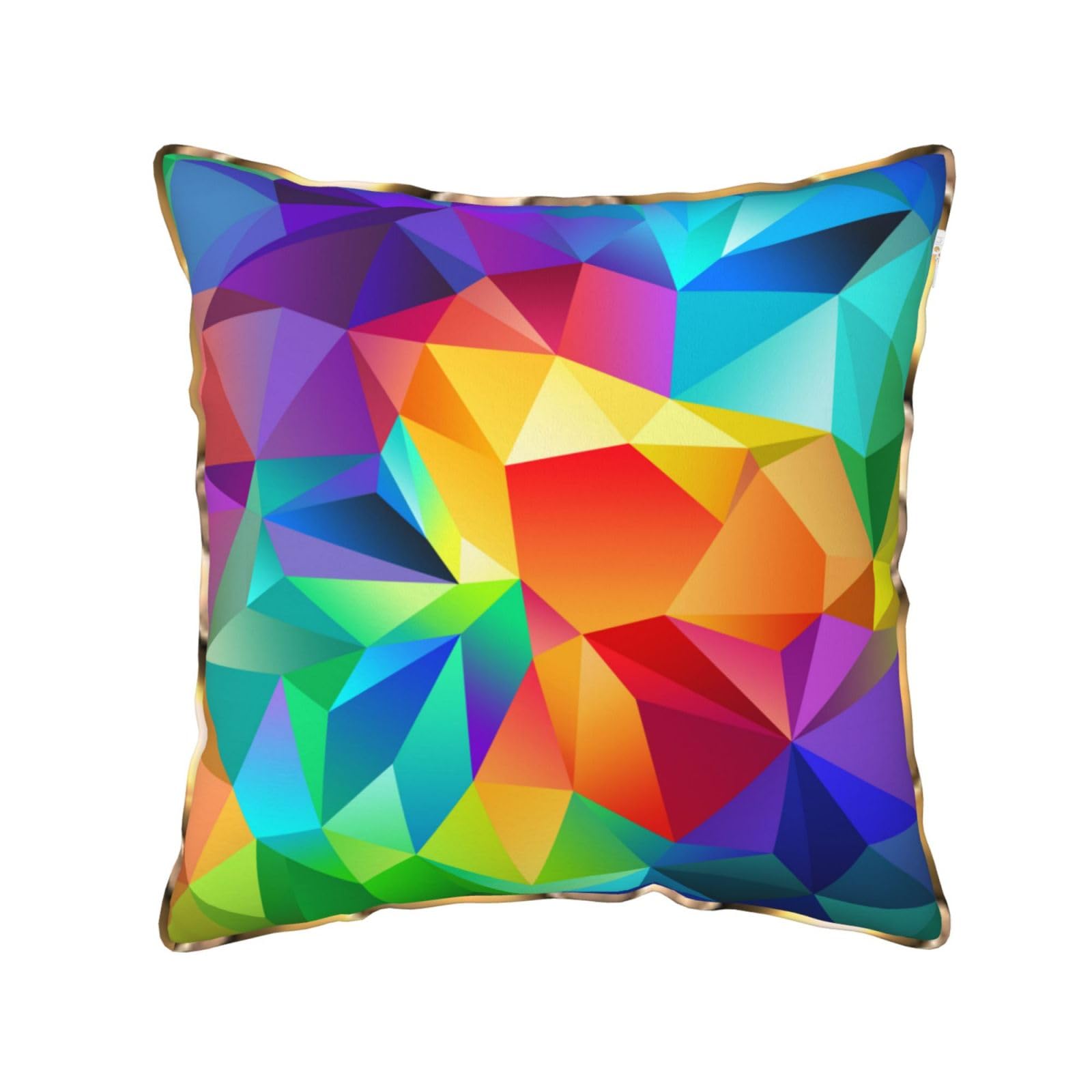 AUBKFELD Rainbow Geometric Printed Velvet Cushion Cover 45x45 CM with Gold Edging Strip, Square Pillowcase Soft Throw Pillow Covers Case Decorative for Living Room Sofa Couch Bed Bench