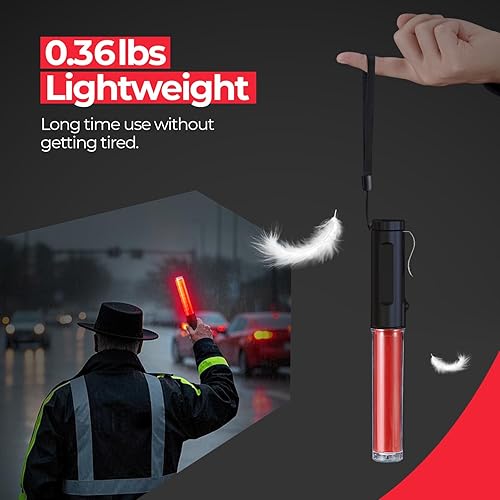 Miniatura 7 de Varita de tráfico recargable, luz de bastón de control de tráfico de 10 pulgadas con 3 modos intermitentes y 1 LED blanco en la parte superior,