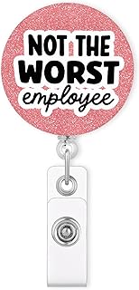 Not the Worst Employee Badge Reel, Funny Pink ID Badge Holder Retractable Clip for Office Staff, Nurses, Nursing Student, Teacher, Coworkers