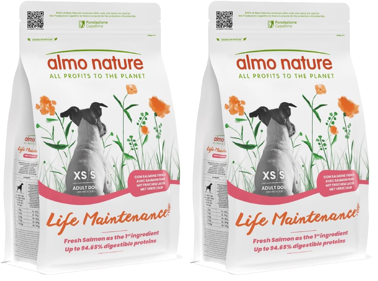 almo nature Holistic Maintenance XS-S, Crocchette per Cani Adulti con Salmone Fresco - Sacco da 2 kg (Confezione da 2)