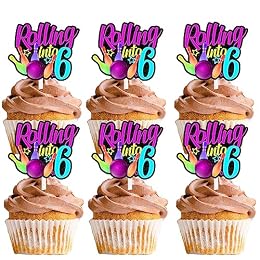 18pcs Glitter Bowling Ball Dessert Cupcake Topper Bowling Rolling into 6 Theme Decor Supplies Boys Girls Happy 6th Birthday Party Decorations