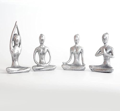 Miniatura 3 de 4pcs Yoga Escritorio Figurines Niña Estatua Yoga Pose Escultura Yoga Estatuilla Decoración para el Hogar Escritorio Decoración - Plata