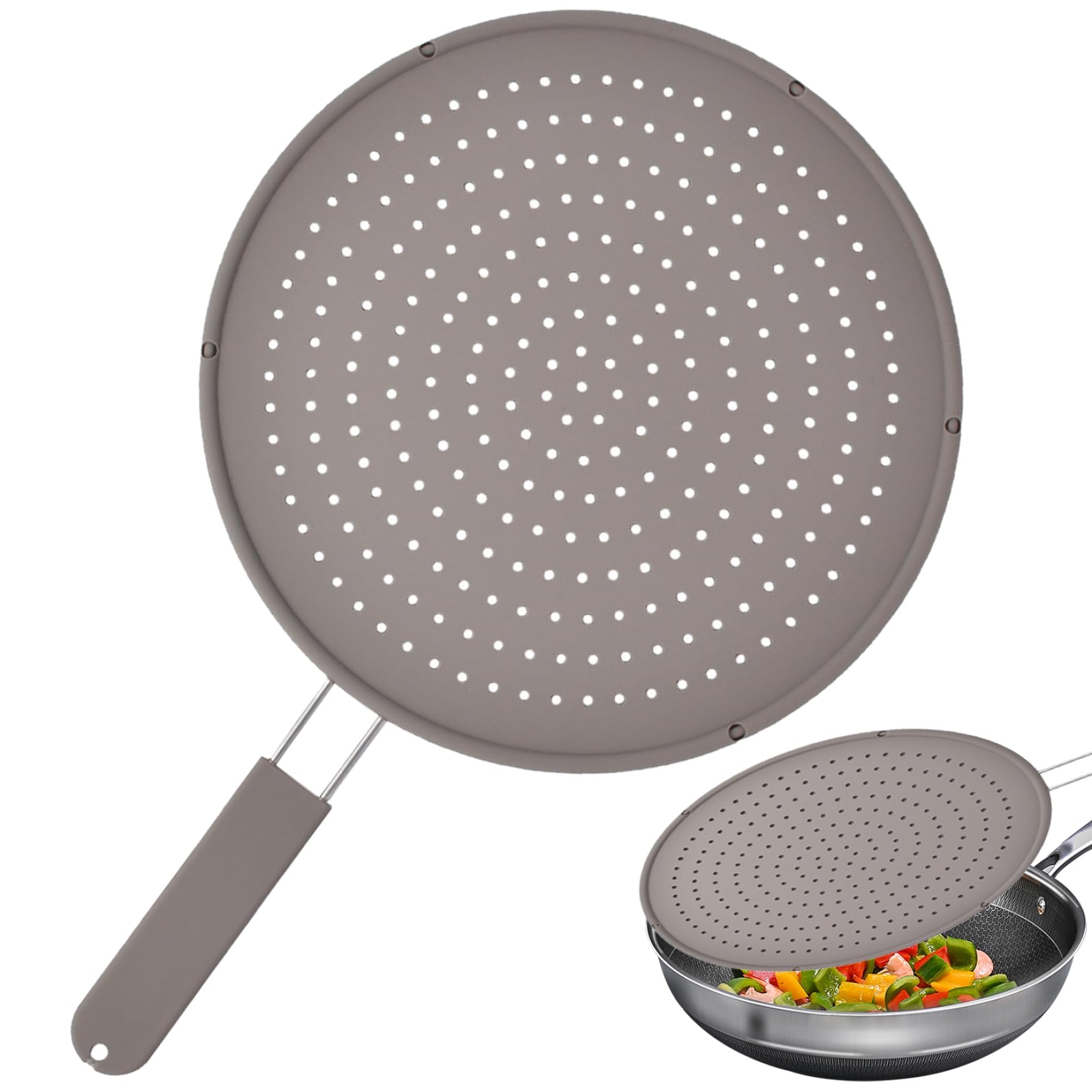 Otbushit 1Pc Frying Pan Splatter Guard 11.81 Inch Silicone Grease Guard With Scald-Proof Handle Heat Resistant Oil Splash Pan Cover
