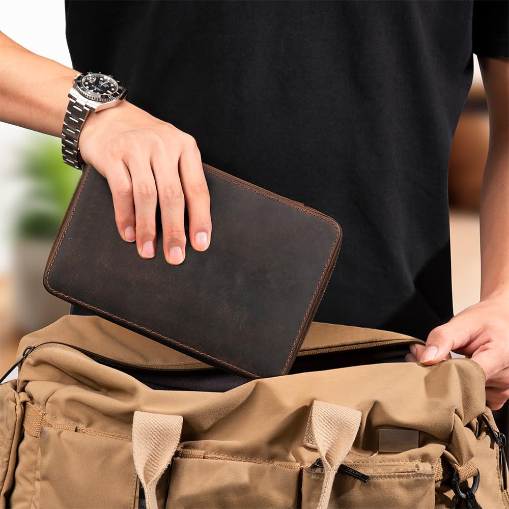 Contacts Custodia in pelle da viaggio con 12 scomparti per orologi da uomo, organizer per cinturini per orologi da uomo, compatibile con la maggior parte dei cinturini
