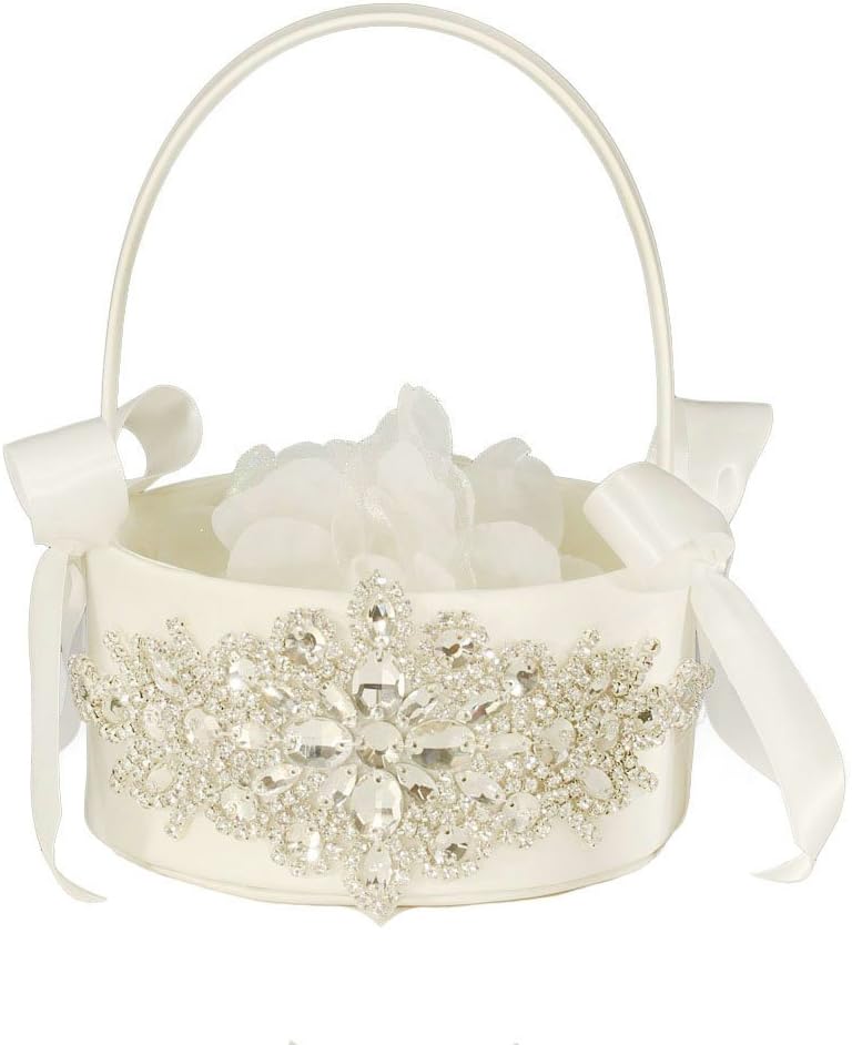 Beautiful Hand Beading of Wedding Flower Basket with Elegant Appearance and Ivory Color, Clusters of Stars Style (1 Basket)