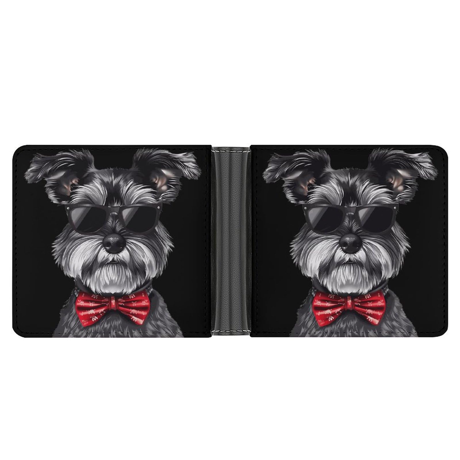 Hipster Schnauzer Dog with Glasses Bowtie Funny Men's Slim Bifold Wallet with Multiple Card Slots Front Pocket Purse