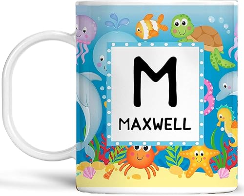 Personalized Undersea Kids Mug with Name and Initial, Lightweight Polymer