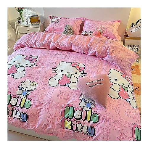 Juego de Funda nórdica, diseño 3D, Hello Kitty Funda nórdica, para Dormitorio, Cuatro Estaciones, Juego de Ropa de Cama para niña, con Fundas de Almohada (Color : Pink, Size : 150x200cm 3pcs)